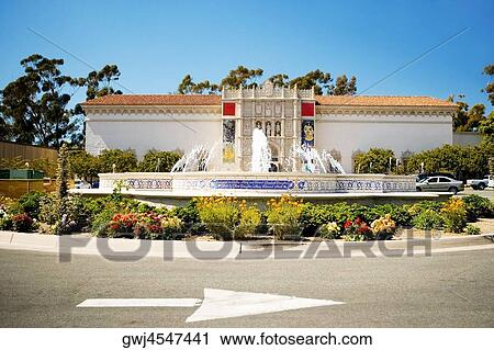 Panoramic view of a fountain outside a building, Plaza de Panama Fountain, Balboa Park, San Diego, California, USA View Large Photo Image Stock Image - Panoramic view of a fountain outside a building, Plaza de Panama Fountain, Balboa Park, San Diego, California, USA. Fotosearch