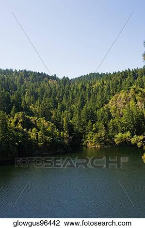 Stock Image - Panoramic view of a lake. Fotosearch