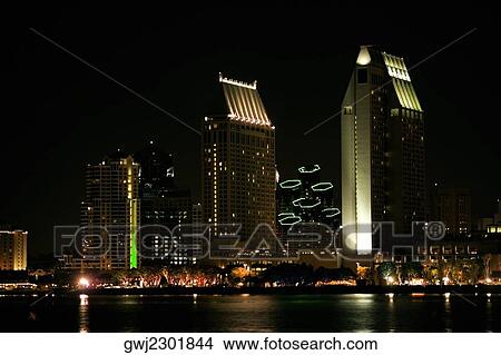 Picture - Panoramic view of city at night, San Diego Bay, San Diego, California, USA. Fotosearch