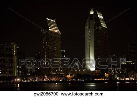 Panoramic view of city at night, San Diego Bay, San Diego, California, USA View Large Photo Image Stock Image - Panoramic view of city at night, San Diego Bay, San Diego, California, USA. Fotosearch