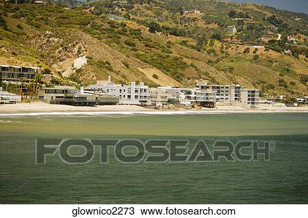 Panoramic view of houses on a beach, Malibu, California, USA View Large Photo Image Stock Image - Panoramic view of houses on a beach, Malibu, California, USA. Fotosearch