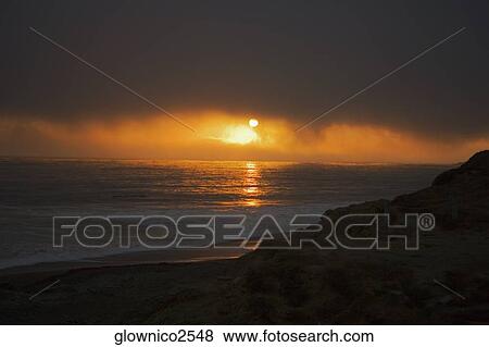 Panoramic view of the beach at dusk, Pacific Ocean View Large Photo Image Stock Photo - Panoramic view of the beach at dusk, Pacific Ocean. Fotosearch
