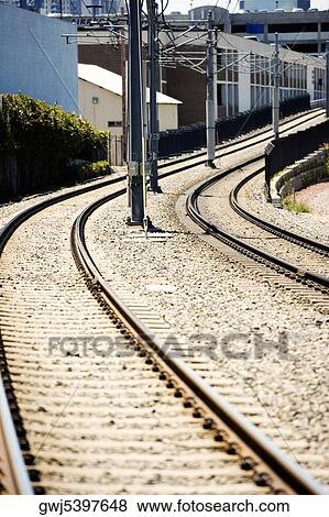 Stock Photo - Railroad tracks in San Diego, San Diego, California, USA. Fotosearch
