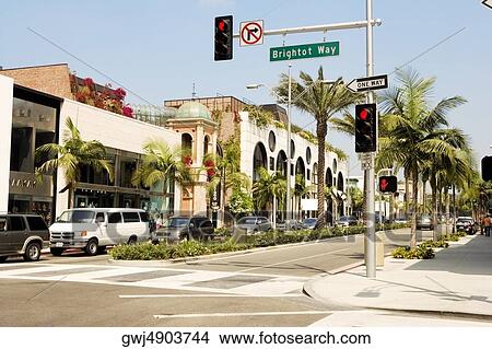Picture - Side profile of cars parked on a street, Rodeo Drive, Los Angeles, California, USA. Fotosearch