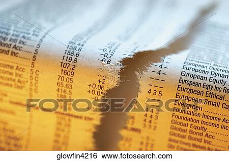 Stock Photograph - Torn stock market report, close-up. Fotosearch