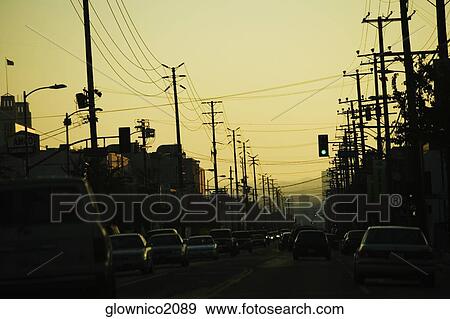 Stock Photo - Traffic on a street, Los Angeles, California, USA. Fotosearch