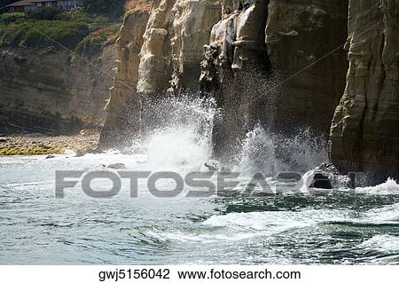 Waves crashing against a rock, La Jolla reefs, San Diego Bay, California, USA View Large Photo Image Stock Image - Waves crashing against a rock, La Jolla reefs, San Diego Bay, California, USA. Fotosearch