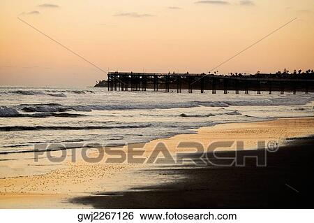 Stock Photograph - Wooden pier on a beach, San Diego, California, USA. Fotosearch