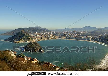 Aerial view of a city by the sea, Spain View Large Photo Image Stock Photo - Aerial view of a city by the sea, Spain. Fotosearch