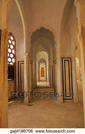 Stock Photograph - Arched Columns inside a palace, City Palace, Jaipur, Rajasthan, India. Fotosearch