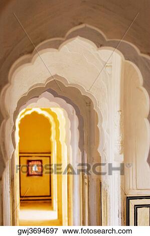Arched corridor in a palace, City Palace Complex, City Palace, Jaipur, Rajasthan, India View Large Photo Image Stock Photo - Arched corridor in a palace, City Palace Complex, City Palace, Jaipur, Rajasthan, India. Fotosearch