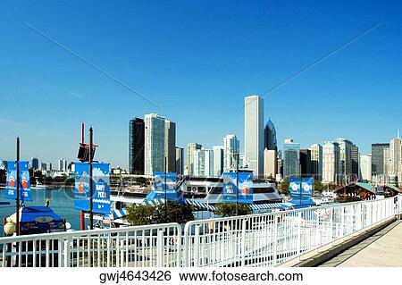 Buildings along a lake, Navy Pier, Chicago, Illinois, USA View Large Photo Image Stock Photograph - Buildings along a lake, Navy Pier, Chicago, Illinois, USA. Fotosearch
