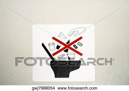 Close-up of a lavatory disposal warning label View Large Photo Image Picture - Close-up of a lavatory disposal warning label. Fotosearch