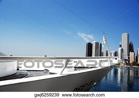 Close-up of a yacht docked at a harbor, Navy Pier, Chicago, Illinois, USA View Large Photo Image Stock Photo - Close-up of a yacht docked at a harbor, Navy Pier, Chicago, Illinois, USA. Fotosearch