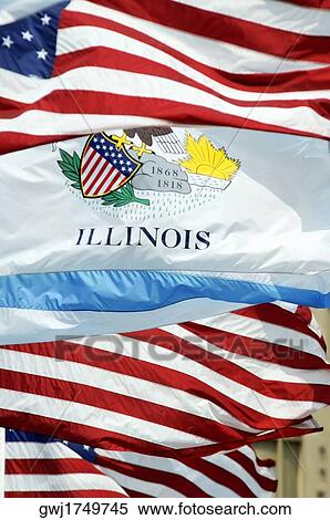Close-up of flags of Illinois and America View Large Photo Image Stock Photography - Close-up of flags of Illinois and America. Fotosearch
