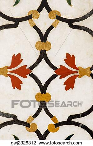 Stock Image - Close-up of marble inlay, Taj Mahal, Agra, Uttar Pradesh, India. Fotosearch