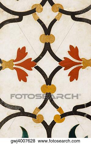 Stock Photo - Close-up of marble inlay, Taj Mahal, Agra, Uttar Pradesh, India. Fotosearch