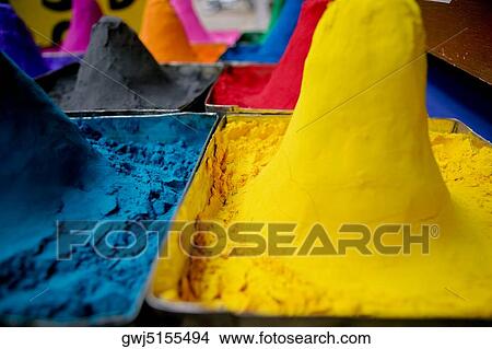 Close-up of mounds of colored powder used for Hindu rituals, Pushkar, Rajasthan, India View Large Photo Image Picture - Close-up of mounds of colored powder used for Hindu rituals, Pushkar, Rajasthan, India. Fotosearch