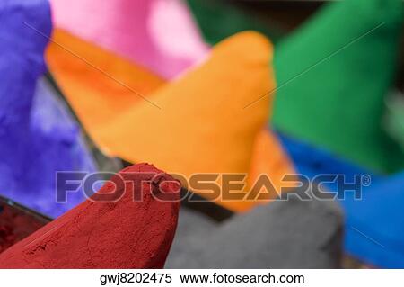 Close-up of mounds of colored powder used for Hindu rituals, Pushkar, Rajasthan, India View Large Photo Image Stock Photography - Close-up of mounds of colored powder used for Hindu rituals, Pushkar, Rajasthan, India. Fotosearch