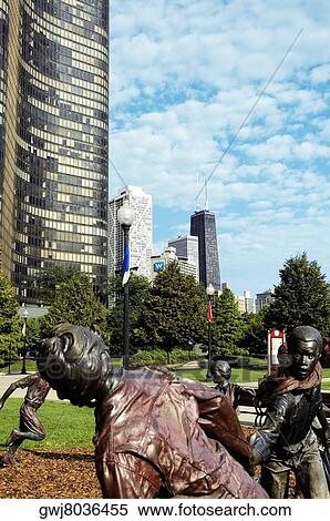 Stock Photography - Close-up of sculptures in a park, Gateway Park, Chicago, Illinois, USA. Fotosearch