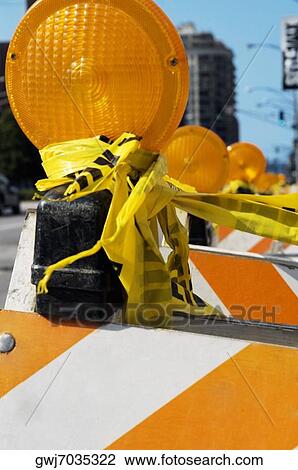 Close-up of street barricade lights View Large Photo Image Stock Image - Close-up of street barricade lights. Fotosearch