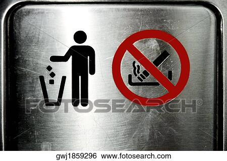 Close-up of Trash and No Smoking sign on a metal door View Large Photo Image Stock Photograph - Close-up of Trash and No Smoking sign on a metal door. Fotosearch