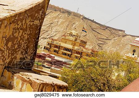 Facade of an ancient building viewed from the Jantar Mantar, Jaipur, Rajasthan, India View Large Photo Image Stock Photography - Facade of an ancient building viewed from the Jantar Mantar, Jaipur, Rajasthan, India. Fotosearch