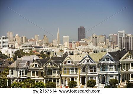 Picture - Facade of townhouses, San Francisco, California, USA. Fotosearch