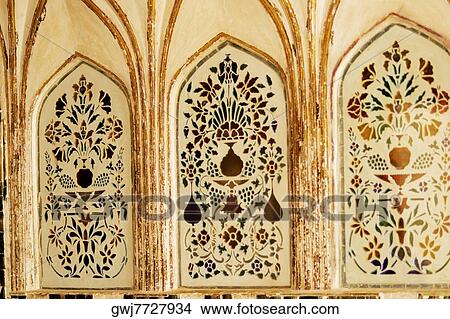 Floral pattern carved on the wall, Amber Fort, Jaipur, Rajasthan, India View Large Photo Image Picture - Floral pattern carved on the wall, Amber Fort, Jaipur, Rajasthan, India. Fotosearch