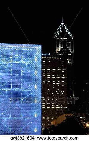 Fountain lit up at night, Crown Fountain, Millennium Park, Chicago, Illinois, USA View Large Photo Image Picture - Fountain lit up at night, Crown Fountain, Millennium Park, Chicago, Illinois, USA. Fotosearch