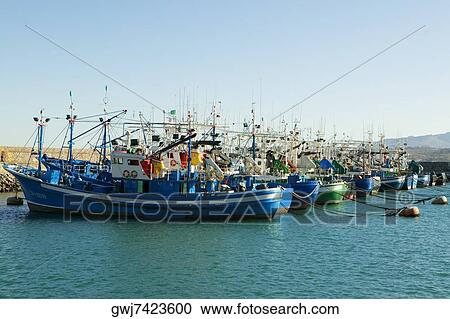 Group of trawlers docked at a harbor, Spain View Large Photo Image Stock Image - Group of trawlers docked at a harbor, Spain. Fotosearch