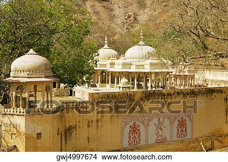 Picture - High angle view of a building, Royal Gaitor, Jaipur, Rajasthan, India. Fotosearch