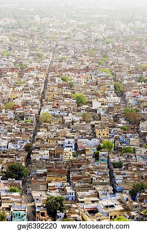 Stock Image - High angle view of a city, Nahargarh Fort, Jaipur, Rajasthan, India. Fotosearch