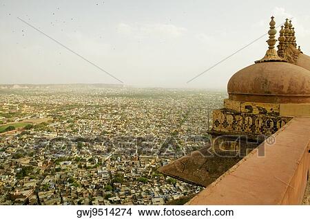 High angle view of a city seen from a fort, Nahargarh Fort, Jaipur, Rajasthan, India View Large Photo Image Picture - High angle view of a city seen from a fort, Nahargarh Fort, Jaipur, Rajasthan, India. Fotosearch