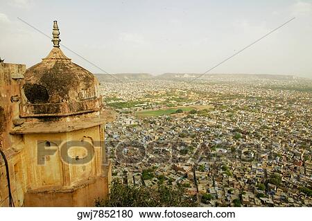 High angle view of a city seen from a fort, Nahargarh Fort, Jaipur, Rajasthan, India View Large Photo Image Stock Image - High angle view of a city seen from a fort, Nahargarh Fort, Jaipur, Rajasthan, India. Fotosearch