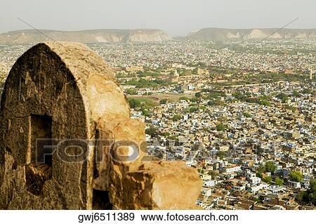 High angle view of a city seen from a fort, Nahargarh Fort, Jaipur, Rajasthan, India View Large Photo Image Stock Photo - High angle view of a city seen from a fort, Nahargarh Fort, Jaipur, Rajasthan, India. Fotosearch