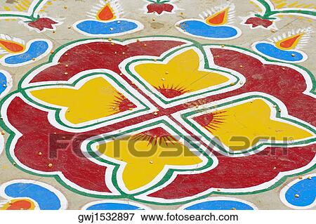High angle view of a colorful floor design, Pushkar, Rajasthan, India View Large Photo Image Stock Photo - High angle view of a colorful floor design, Pushkar, Rajasthan, India. Fotosearch