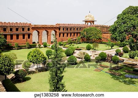 High angle view of a formal garden, Mughal Gardens, Jaigarh Fort (Victory Fort) Jaipur, Rajasthan, India View Large Photo Image Stock Photo - High angle view of a formal garden, Mughal Gardens, Jaigarh Fort (Victory Fort) Jaipur, Rajasthan, India. Fotosearch