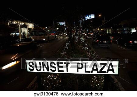High angle view of a sign for Sunset Plaza, Los Angeles, California, USA View Large Photo Image Stock Photograph - High angle view of a sign for Sunset Plaza, Los Angeles, California, USA. Fotosearch