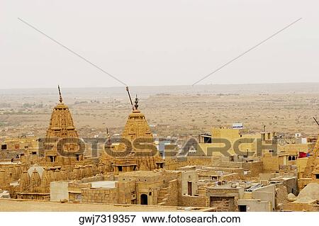 Stock Photo - High angle view of a temple, Jain Temple, Jaisalmer, Rajasthan, India. Fotosearch