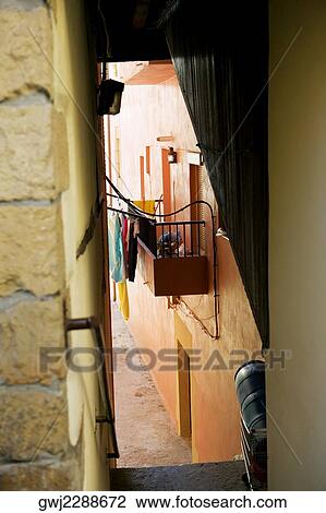 Stock Image - High angle view of an alleyway, Spain. Fotosearch