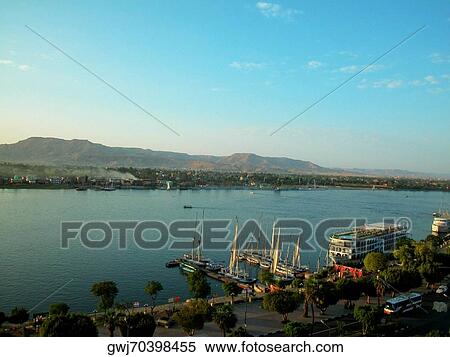 High angle view of boats and a ferry docked at a harbor, Nile River, Egypt View Large Photo Image Stock Photography - High angle view of boats and a ferry docked at a harbor, Nile River, Egypt. Fotosearch