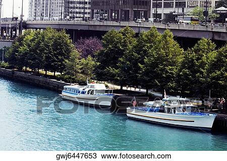 High angle view of boats in a river, Chicago River, Chicago, Illinois, USA View Large Photo Image Stock Image - High angle view of boats in a river, Chicago River, Chicago, Illinois, USA. Fotosearch