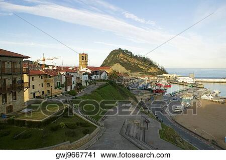 Stock Image - High angle view of buildings on a hill, Spain. Fotosearch