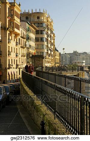Stock Photograph - High angle view of cars parked on a street, Spain. Fotosearch