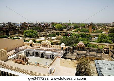 High angle view of the Chandra Mahal and Jantar Mantar observatory, Jaipur, Rajasthan, India View Large Photo Image Stock Image - High angle view of the Chandra Mahal and Jantar Mantar observatory, Jaipur, Rajasthan, India. Fotosearch