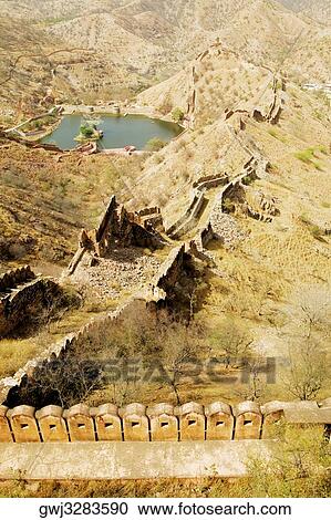 High angle view of the wall of a fort, Jaigarh Fort, Jaipur, Rajasthan, India View Large Photo Image Stock Image - High angle view of the wall of a fort, Jaigarh Fort, Jaipur, Rajasthan, India. Fotosearch