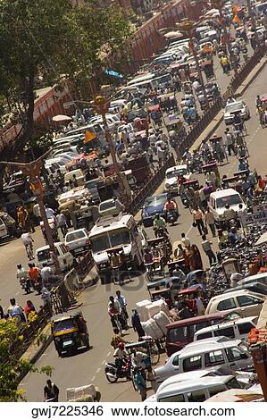 High angle view of traffic on the streets, Jaipur, Rajasthan, India View Large Photo Image Stock Photograph - High angle view of traffic on the streets, Jaipur, Rajasthan, India. Fotosearch