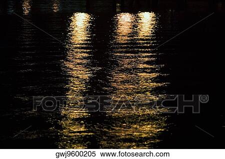 Stock Photography - Lights reflecting on water, San Diego, California, USA. Fotosearch