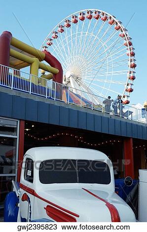Stock Image - Low angle view of a ferris wheel in an amusement park. Fotosearch